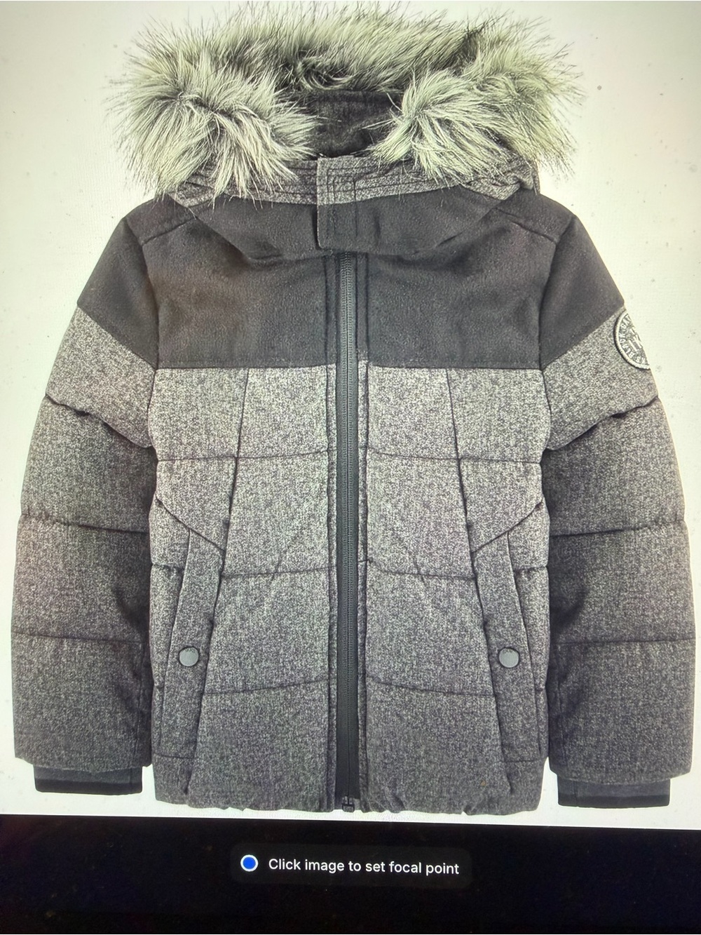 IKKS Kids' Gray Hooded Puffer Jacket with Faux Fur Trim